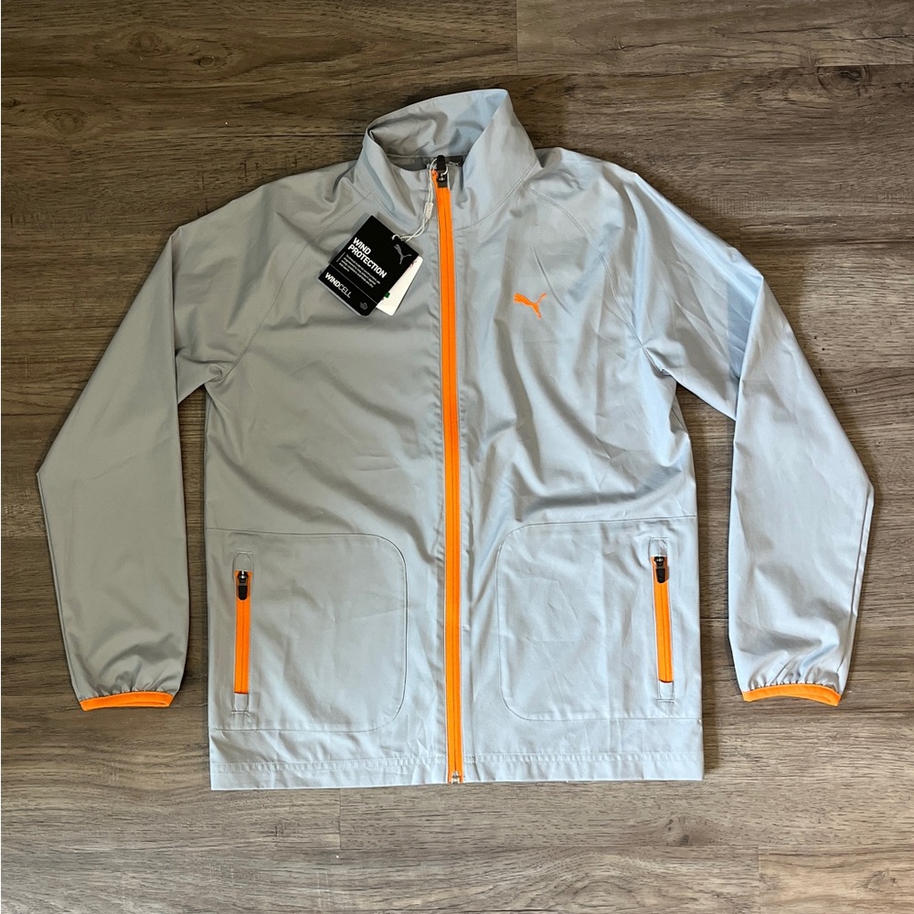 Puma WindCell Light Gray & Orange Windbreaker Light Zip Up Jacket